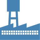 ilustración, edificio o nave industrial con depósito de líquidos o gases